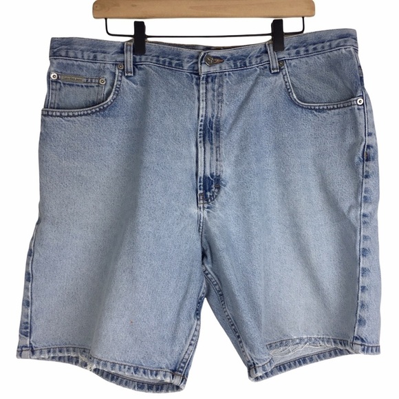 CALVIN KLEIN Vintage 90s Jean Shorts Denim Jorts Easy Fit Distressed Stone 40 - Picture 16 of 16